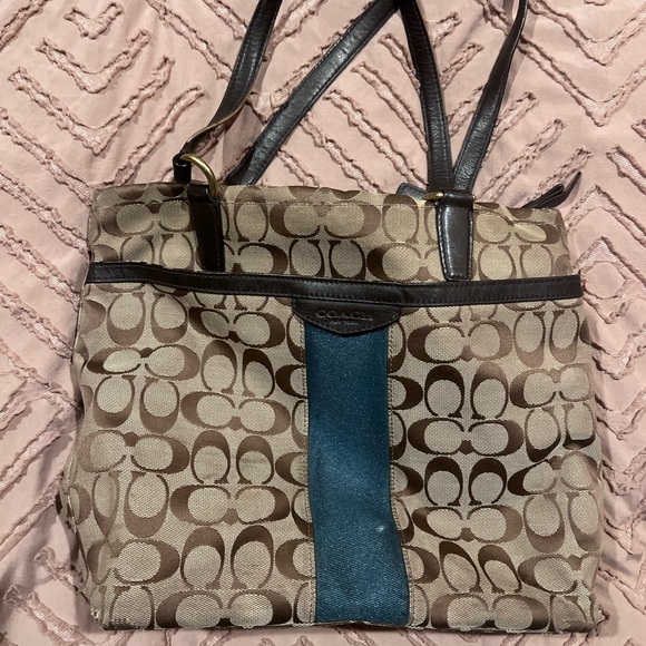 Coach Handbags - Coach Brown and Blue Monogram Tote
